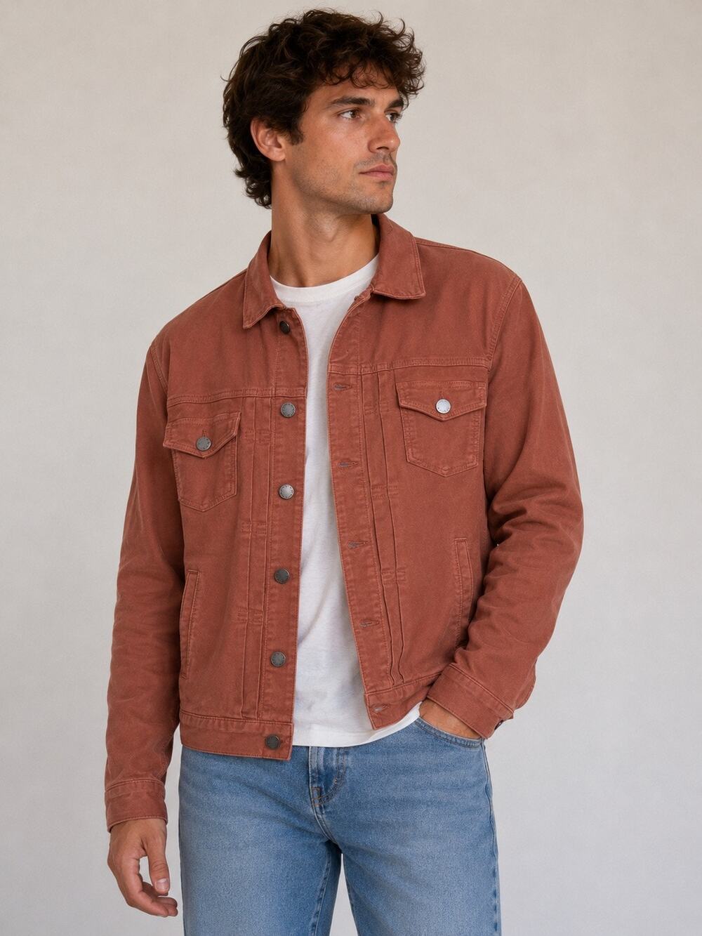 Fidelity Denim Trucker Jacket Rust Terracotta Men’s Size Small NWOT
